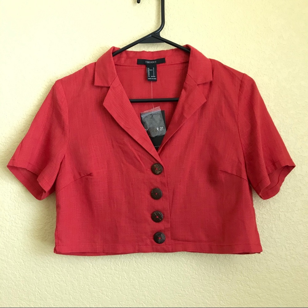 Red Orange Button-down-cropped top